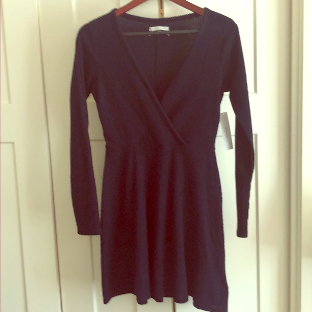 Blue knit long sleeve dress